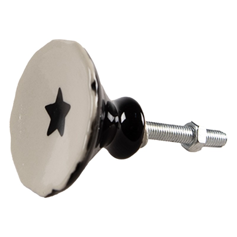 Clayre & Eef Door Knob Set of 4 Ø 4 cm Beige Ceramic Star