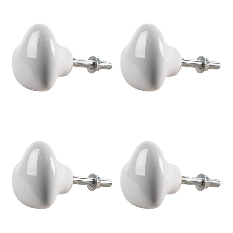 Clayre & Eef Door Knob Set of 4 Heart Ø 4 cm White Ceramic