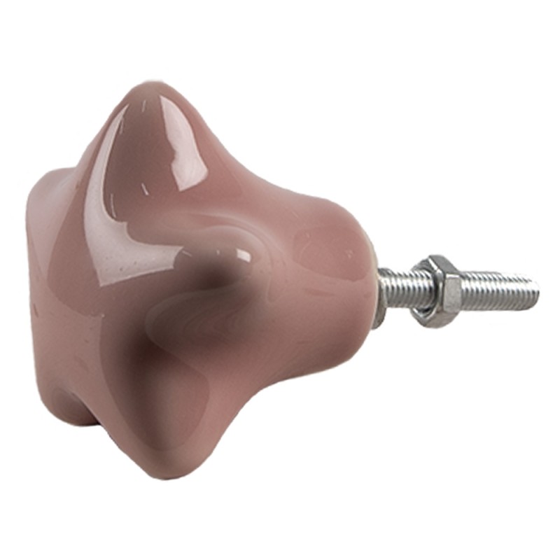 Clayre & Eef Poignée de porte set de 4 Étoile Ø 4 cm Rose Céramique