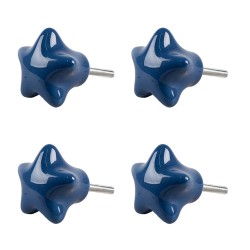 Clayre & Eef Door Knob Set of 4 Star Ø 4 cm Blue Ceramic
