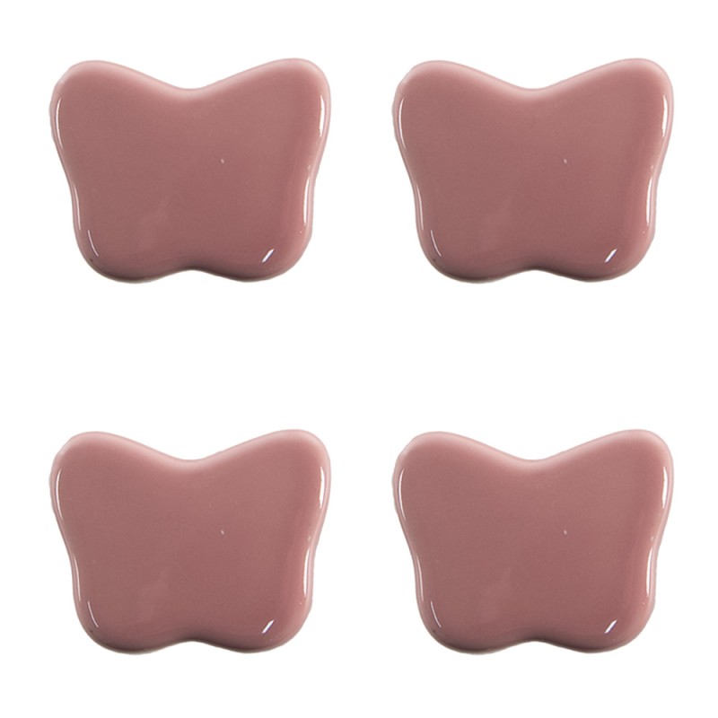 Clayre & Eef Deurknop Set van 4 Vlinder 4x3 cm Roze Keramiek