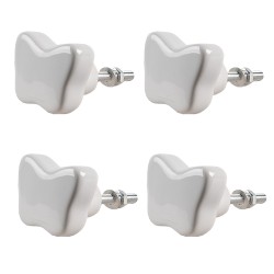 Clayre & Eef Door Knob Set of 4 Butterfly 4x3 cm White Ceramic
