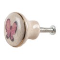 Clayre & Eef Door Knob Set of 4 Ø 3 cm Pink Beige Ceramic Butterfly