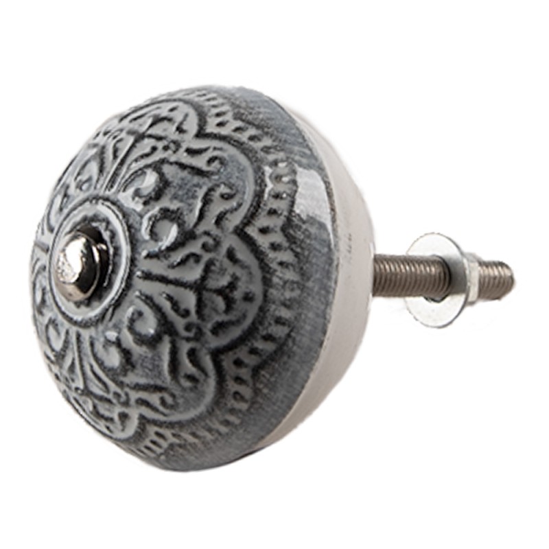 Clayre & Eef Deurknop Set van 4  Ø 4 cm Grijs Keramiek