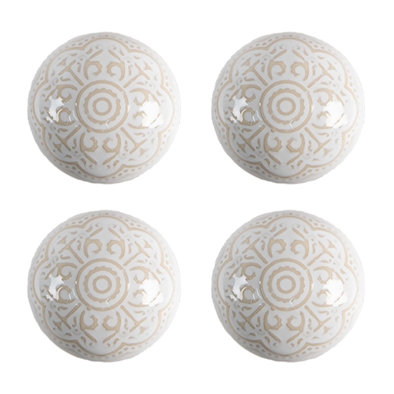 Clayre & Eef Poignée de porte set de 4 Ø 4 cm Beige Céramique