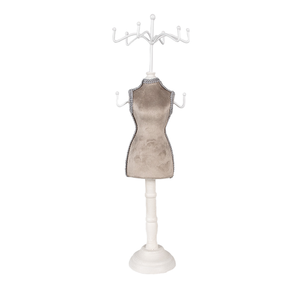 Clayre&Eef Sieraden Standaard 12x12x39 cm Beige Wit Hout afbeelding