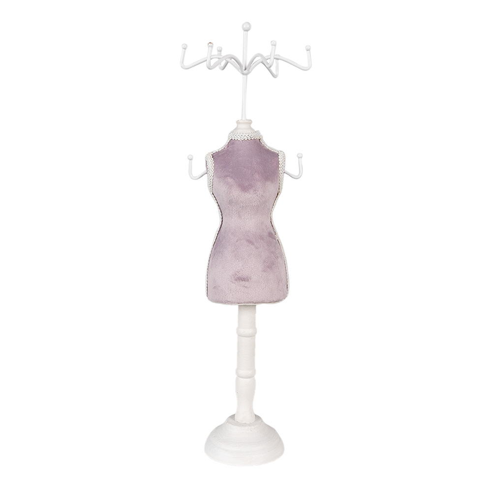 Clayre&Eef Sieraden Standaard 12x12x39 cm Paars Wit Hout afbeelding