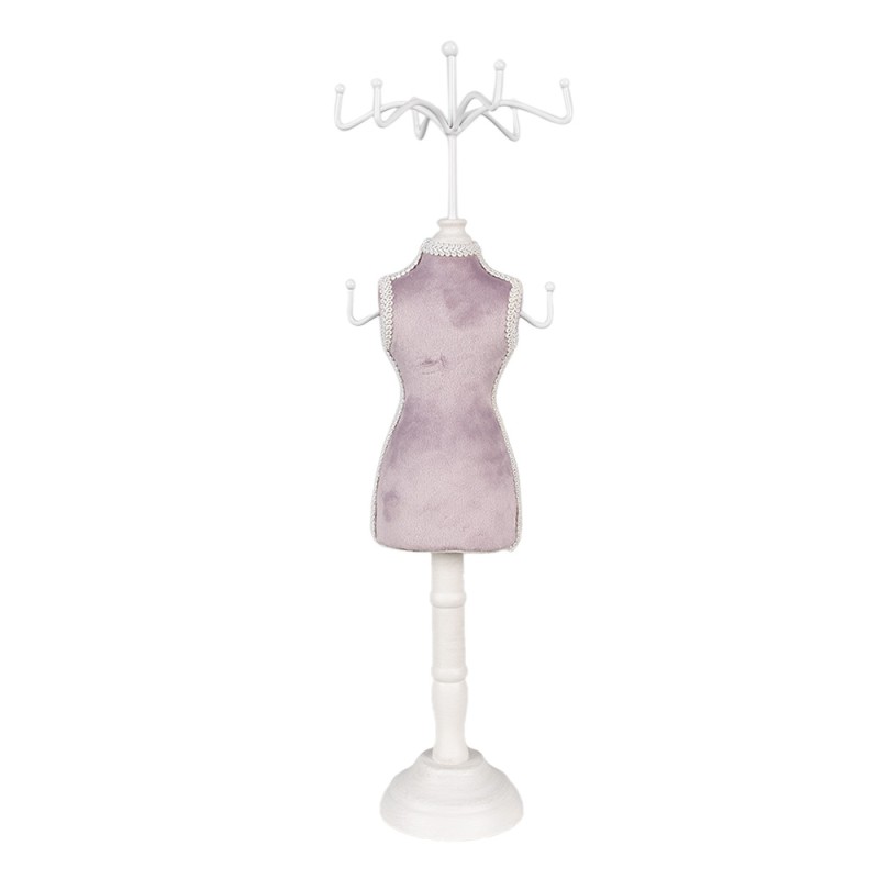 Clayre & Eef Espositore per gioielli 12x12x39 cm Viola Bianco Legno Ferro