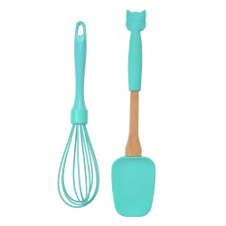 Clayre & Eef Ensemble d'ustensiles de cuisine de 2 Chouette 29x6 / 26x6 cm Vert Silicone