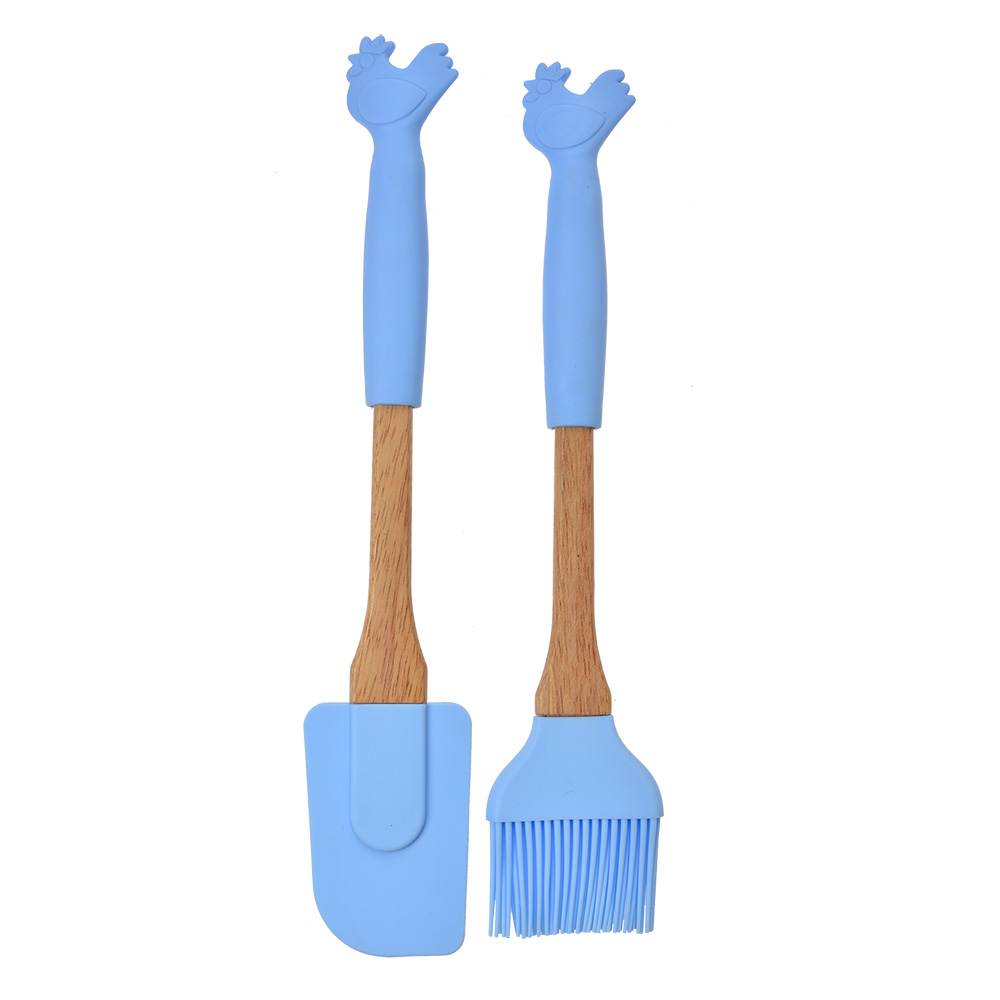 Clayre & Eef Keukengerei set van 2 Kip 28x5 / 27x5 cm Blauw Kunststof afbeelding 1