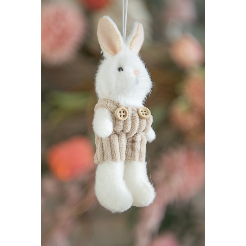 Clayre & Eef Easter Pendant Rabbit 14 cm White Fabric