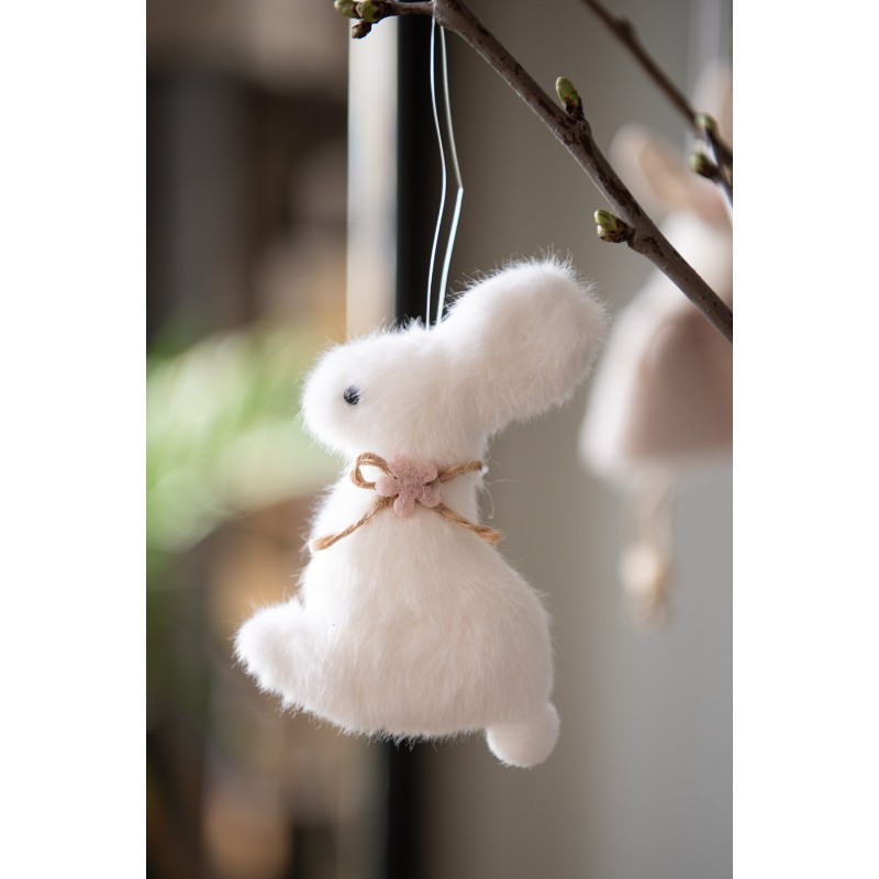 Clayre & Eef Easter Pendant Rabbit 10 cm White Cotton