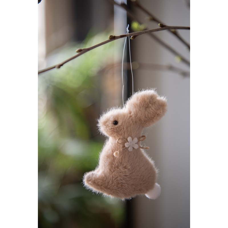 Clayre & Eef Easter Pendant Rabbit 10 cm Brown Cotton