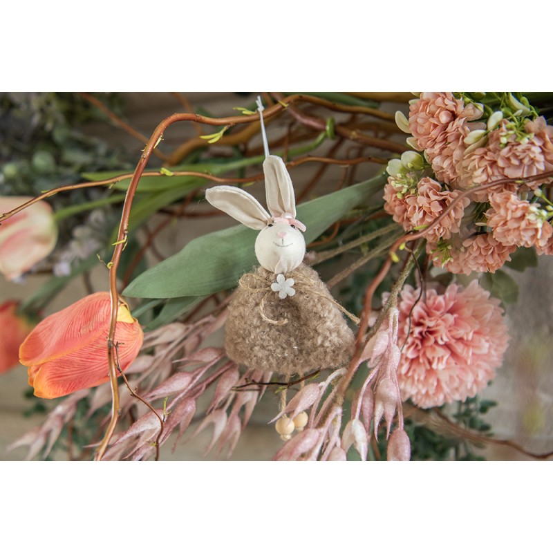 Clayre & Eef Ciondolo di Pasqua Coniglio 16 cm Marrone Cotone