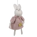 Clayre & Eef Pendentif de Pâques Lapin 13 cm Rose Tissu