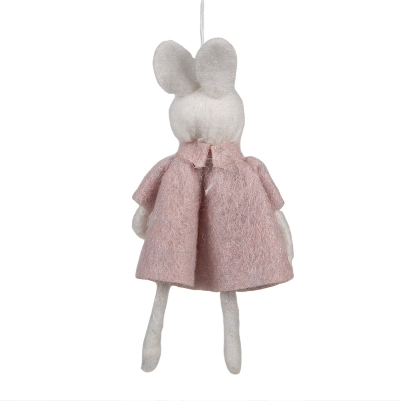 Clayre & Eef Pendentif de Pâques Lapin 13 cm Rose Tissu