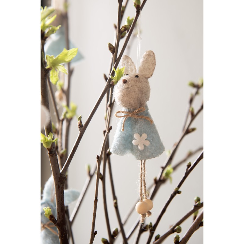 Clayre & Eef Ciondolo di Pasqua Coniglio 14 cm Blu Tessuto