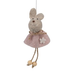 Clayre & Eef Osteranhänger Kaninchen 13 cm Rosa Stoff