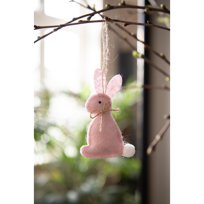Clayre & Eef Easter Pendant Rabbit 10 cm Pink Cotton