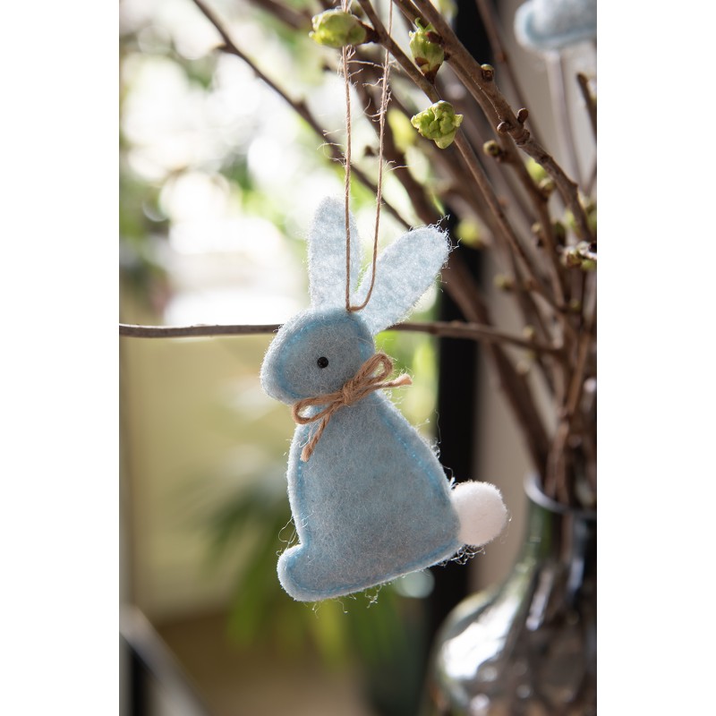 Clayre & Eef Pendentif de Pâques Lapin 10 cm Bleu Coton