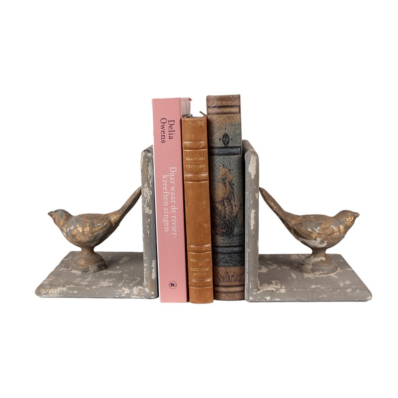 Clayre & Eef Bookends Set of 2 26x15x16 cm Grey Iron Birds