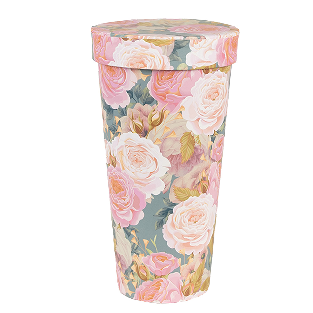 Clayre&Eef OpbergdoosØ 9x18 cm Rood Groen Karton Bloemen afbeelding