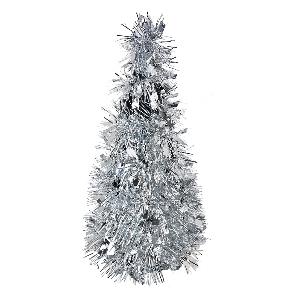 Clayre & Eef Kerstdecoratie Kerstboom Ø 12x25 cm Zilverkleurig Kunststof afbeelding