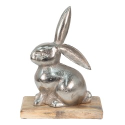 Clayre & Eef Figurine Rabbit 21x11x28 cm Silver colored Aluminium Wood