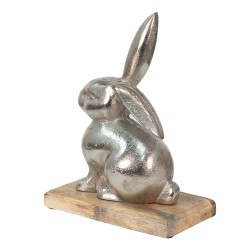 Clayre & Eef Figurine Rabbit 21x11x28 cm Silver colored Aluminium Wood