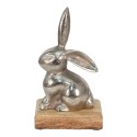 Clayre & Eef Figur Kaninchen 11x10x20 cm Silberfarbig Aluminium-Holz