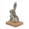 Clayre & Eef Figur Kaninchen 11x10x20 cm Silberfarbig Aluminium-Holz