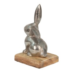 Clayre & Eef Figurine Rabbit 11x10x20 cm Silver colored Aluminium Wood