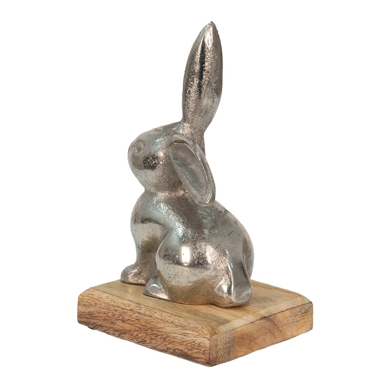 Clayre & Eef Figur Kaninchen 11x10x20 cm Silberfarbig Aluminium-Holz