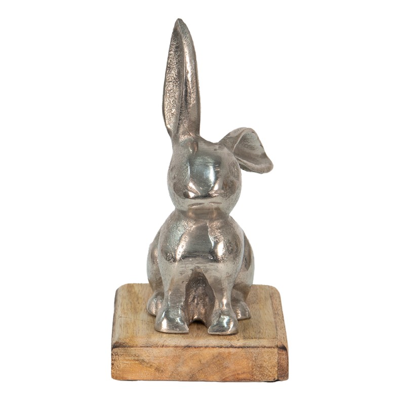 Clayre & Eef Figur Kaninchen 11x10x20 cm Silberfarbig Aluminium-Holz