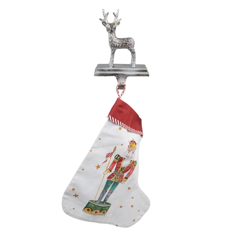 Clayre & Eef Calzino Natalizio con gancio Renna  21 cm Color argento Alluminio