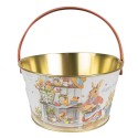Clayre & Eef Panier de décoration Ø 19x10 cm Blanc Aluminium Lapin