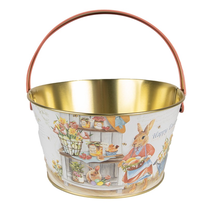 Clayre & Eef Panier de décoration Ø 19x10 cm Blanc Aluminium Lapin