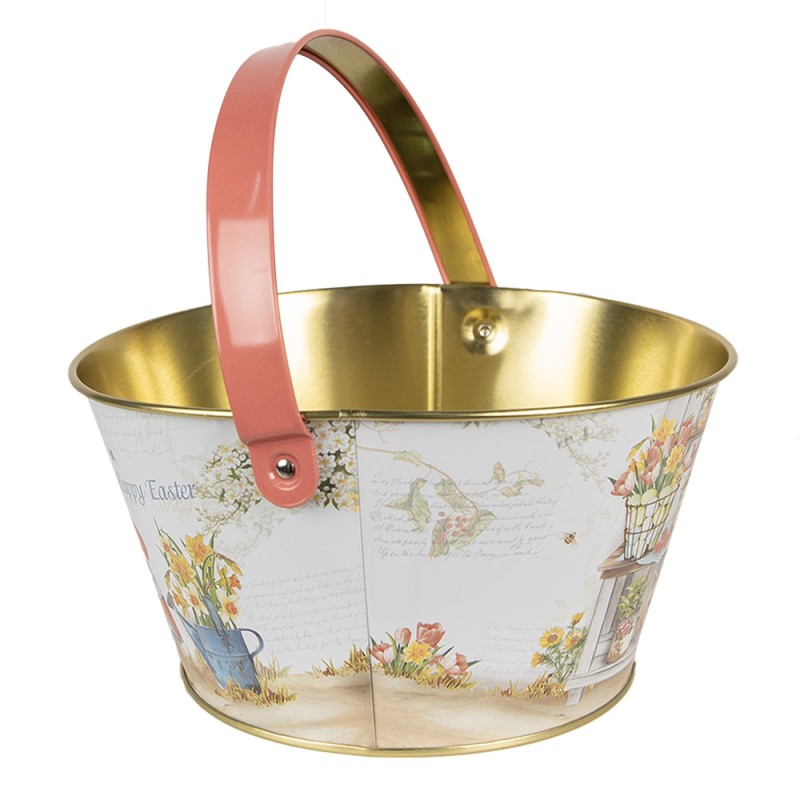 Clayre & Eef Panier de décoration Ø 19x10 cm Blanc Aluminium Lapin