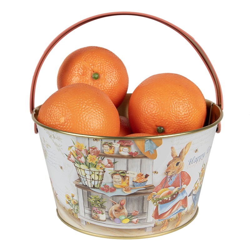 Clayre & Eef Panier de décoration Ø 19x10 cm Blanc Aluminium Lapin