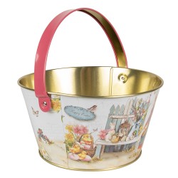 Clayre & Eef Panier de décoration Ø 19x10 cm Blanc Aluminium Lapin