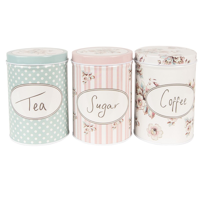 Clayre & Eef Couvercle de pot de stockage set de 3 Ø 8x12 cm Blanc Aluminium
