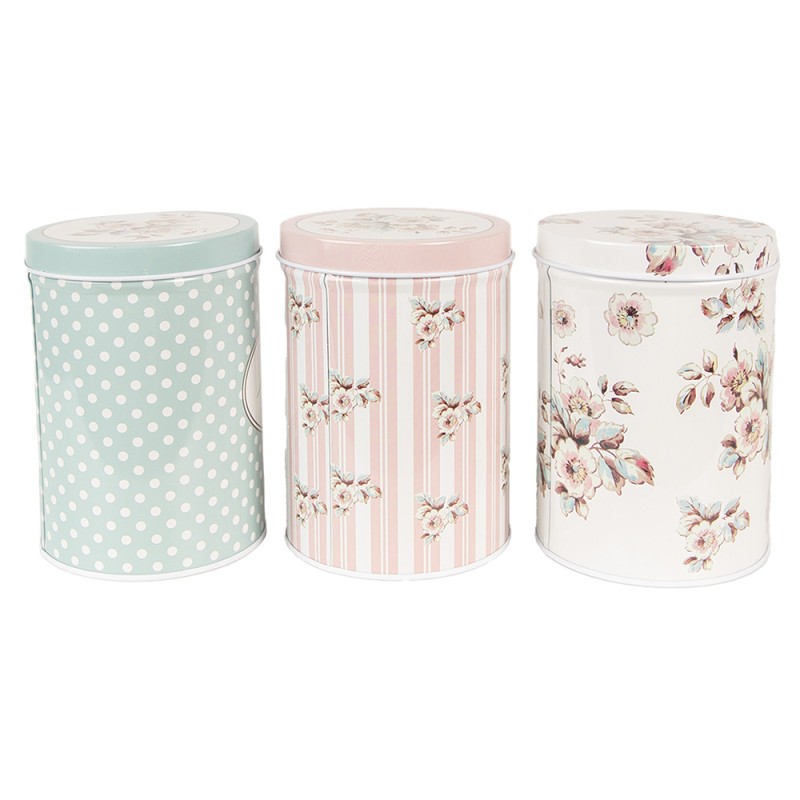 Clayre & Eef Couvercle de pot de stockage set de 3 Ø 8x12 cm Blanc Aluminium