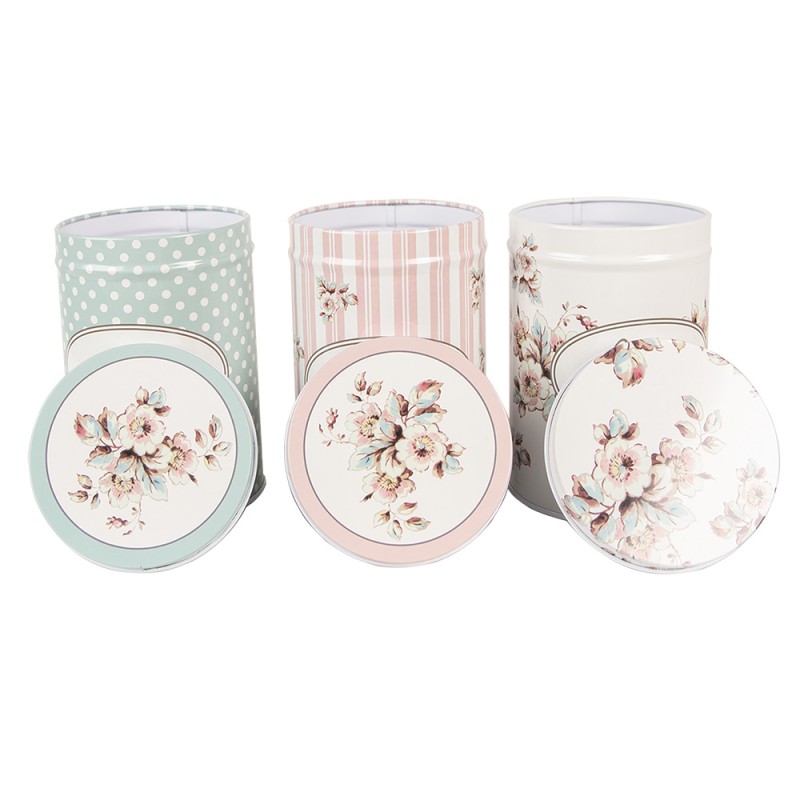 Clayre & Eef Couvercle de pot de stockage set de 3 Ø 8x12 cm Blanc Aluminium