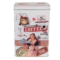 Clayre & Eef Boîte de rangement 8x12x19 cm Blanc Rouge Aluminium Coffee