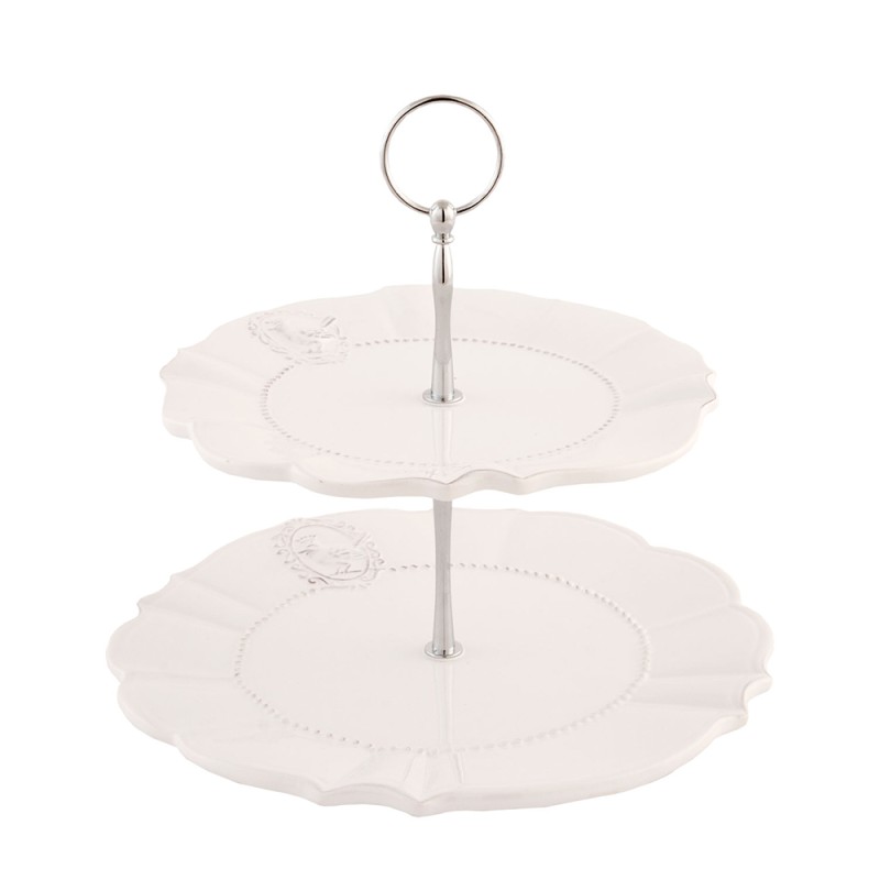 Clayre & Eef 2-Tiered Stand 23 cm Beige Ceramic Round