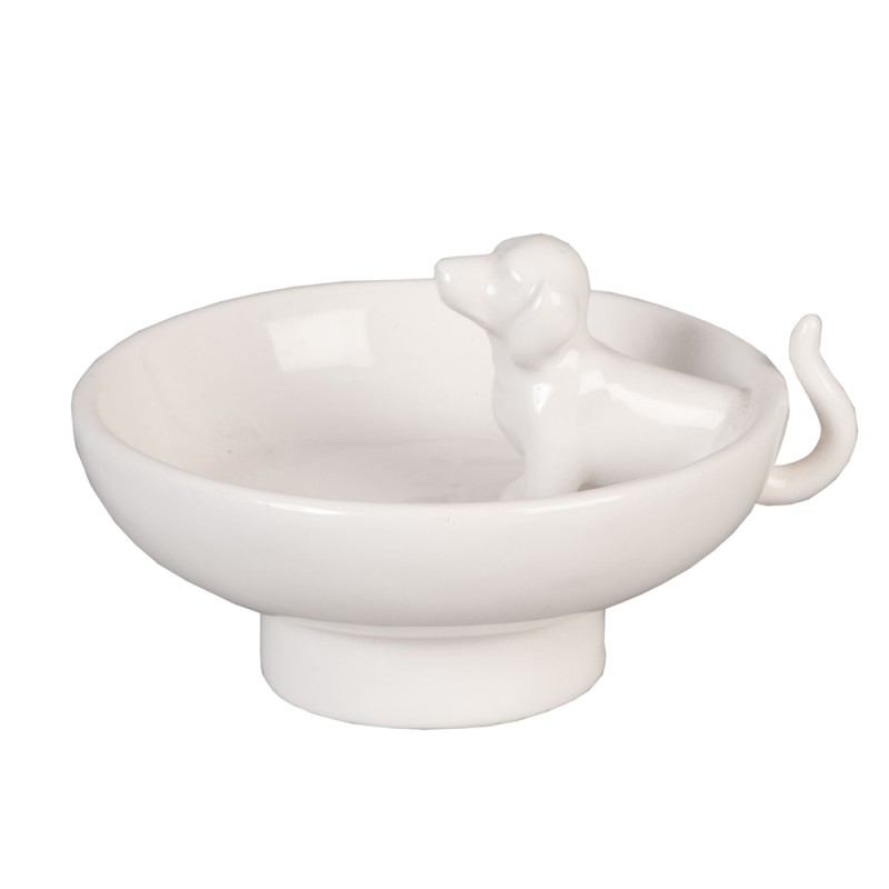 Clayre & Eef Jewellery Dish Dog 10x8x6 cm White Ceramic Round