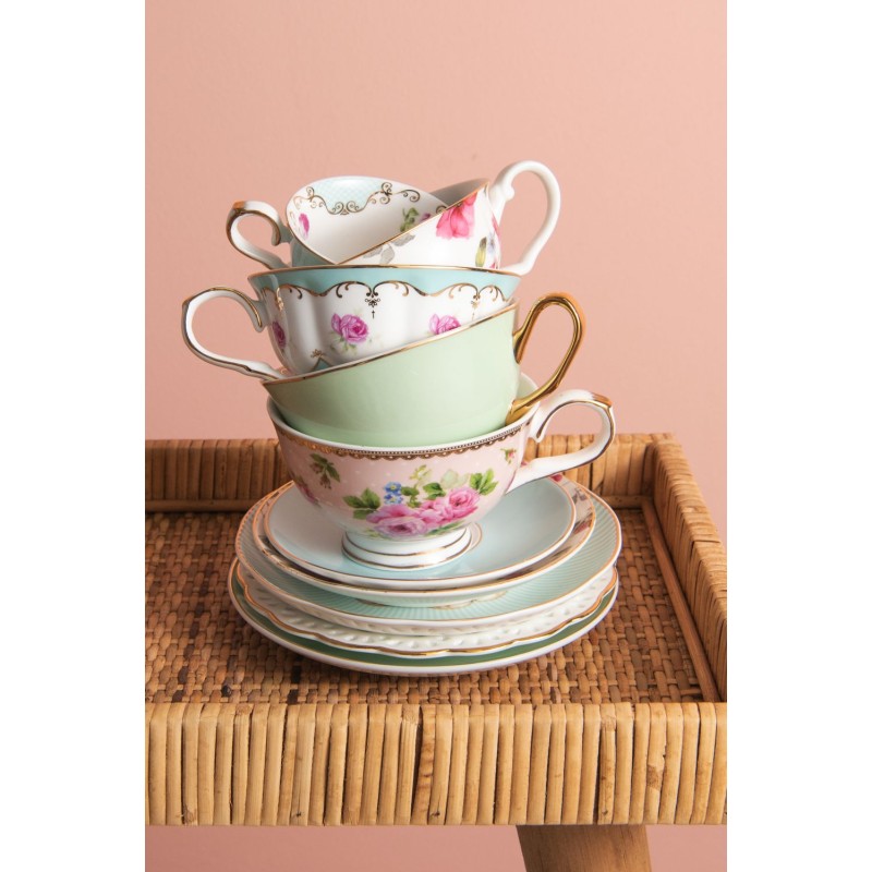 Clayre & Eef Tasse 125 ml Weiß Porzellan Rund Blumen