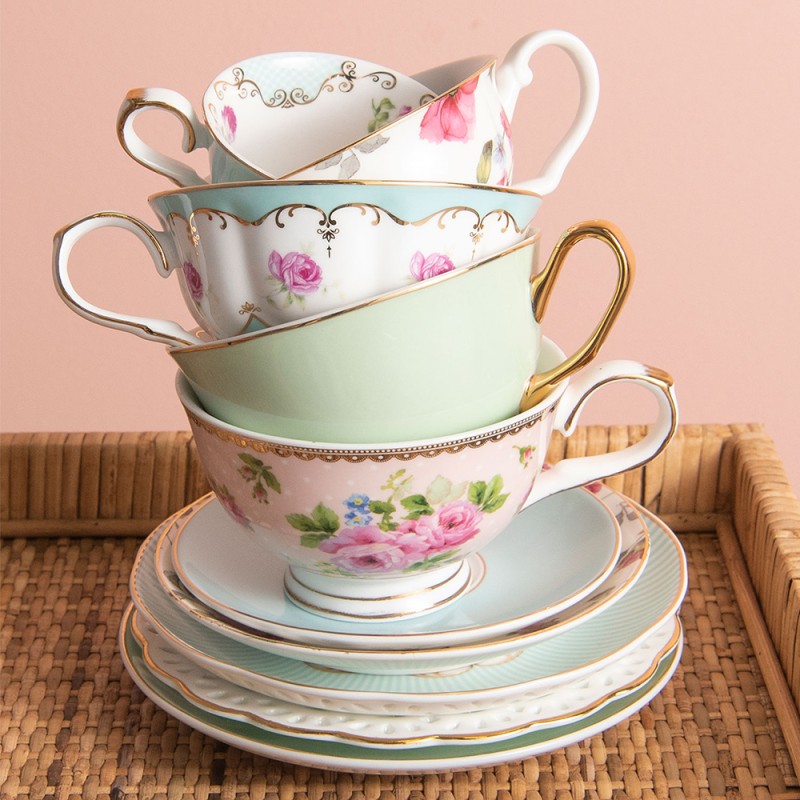 Clayre & Eef Tasse 125 ml Weiß Porzellan Rund Blumen