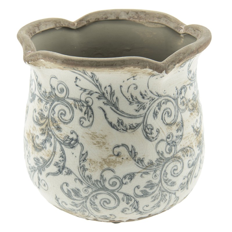 Clayre & Eef Bloempot  Ø 15x14 cm Beige Grijs Keramiek Rond Bloemen