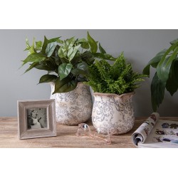 Clayre & Eef Bloempot  Ø 15x14 cm Beige Grijs Keramiek Rond Bloemen